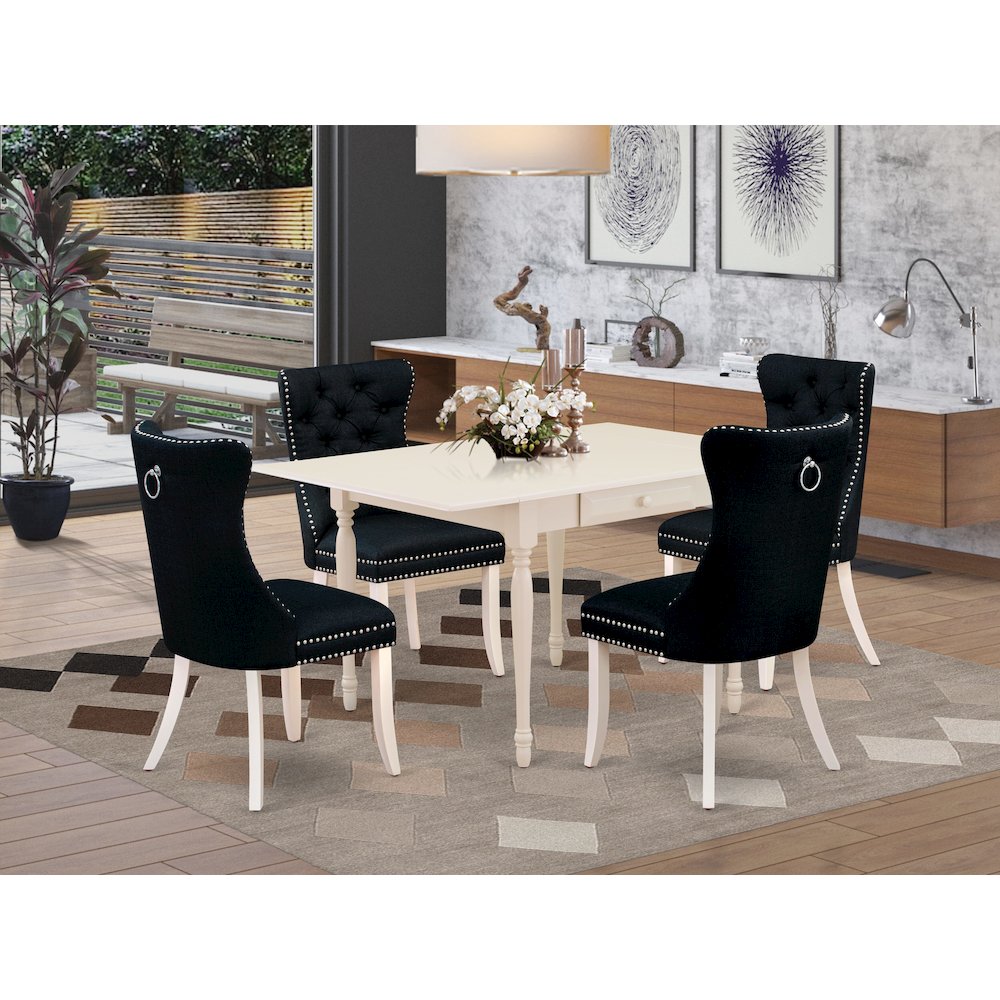 5 Piece Dining Table Set Consists of a Rectangle Solid Wood Table with Dropleaf. Picture 2