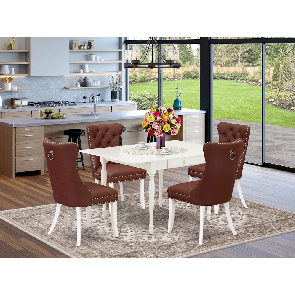 5 Piece Kitchen Table Set for 4 Contains a Rectangle Dining Table with Dropleaf. Picture 2