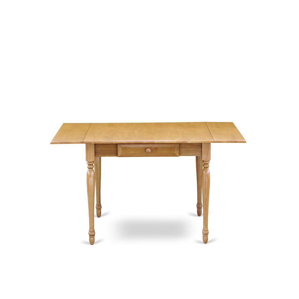 1MZAB5-OAK-04 5Pc Kitchen Table Sets Contains a Dining Room Table and 4 Parson Chairs with Light Fawn Color Linen Fabric, Drop Leaf Table with Full Back Chairs, Oak Finish. Picture 4