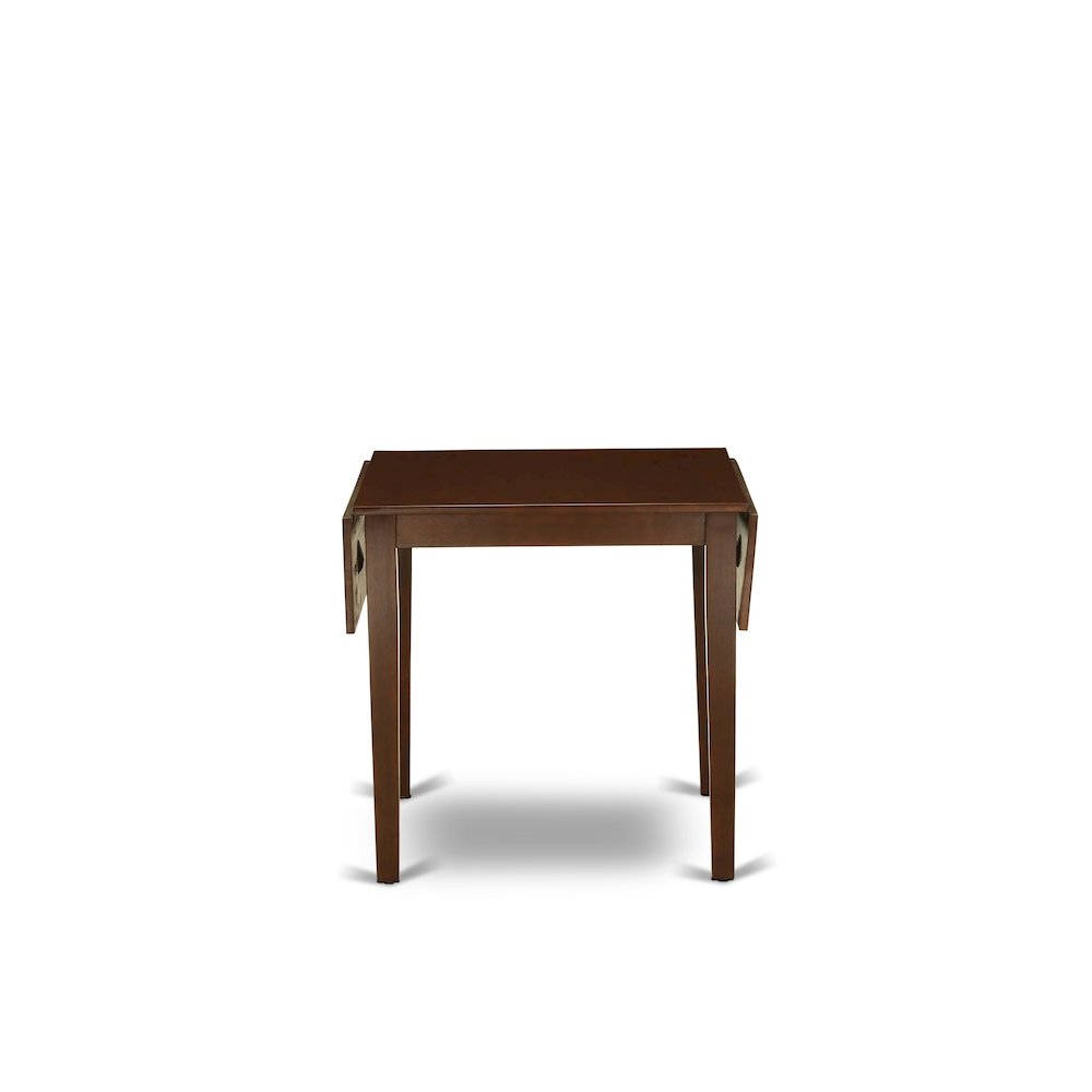 NDDL5-MAH-W - 5-Piece Kitchen Dining Room Set- 4 Mid Century Chair with Wooden Seat and Slatted Chair Back - Dropleafs Rectangular Table - Mahogany Finish. Picture 7