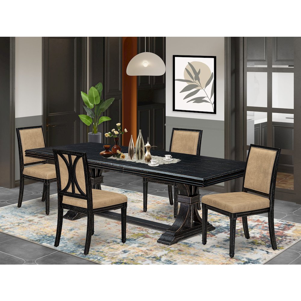 5 piece Modern Dining Table Set a Dining Table and 4 Dark Grey Kitchen Chairs. Picture 5