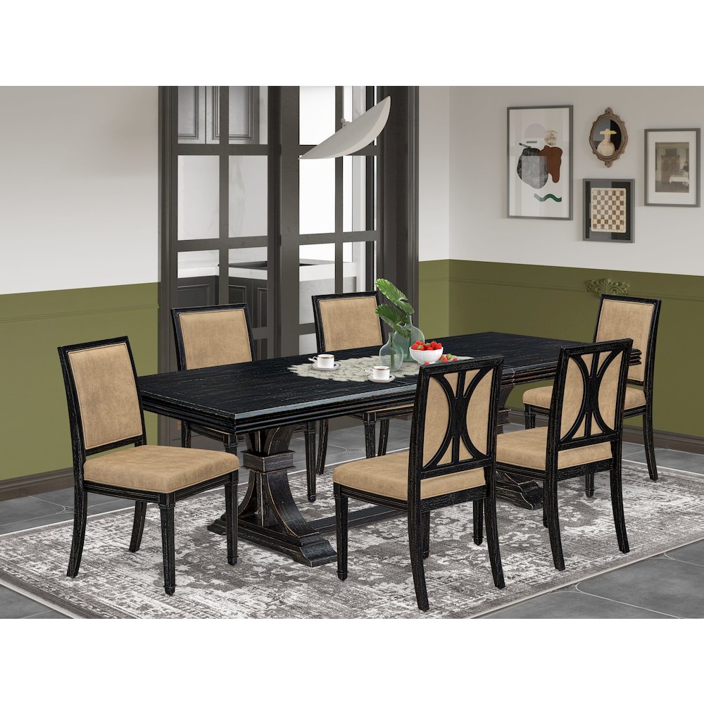 7 piece Dining Table Set of a Kitchen Table and 6 Dark Grey Dinner Chairs. Picture 5