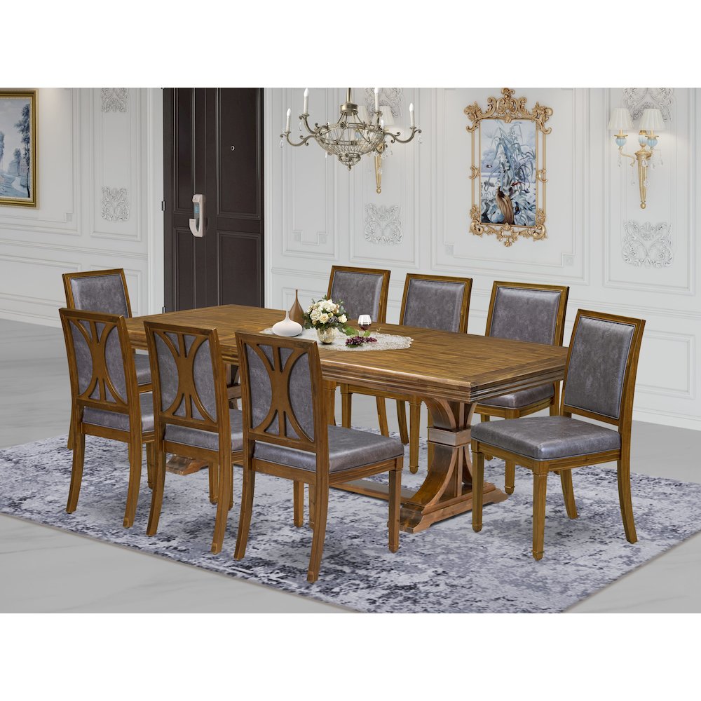 9 piece Kitchen Table Set consists of a Dining Table and 8 Dining Chairs. Picture 5