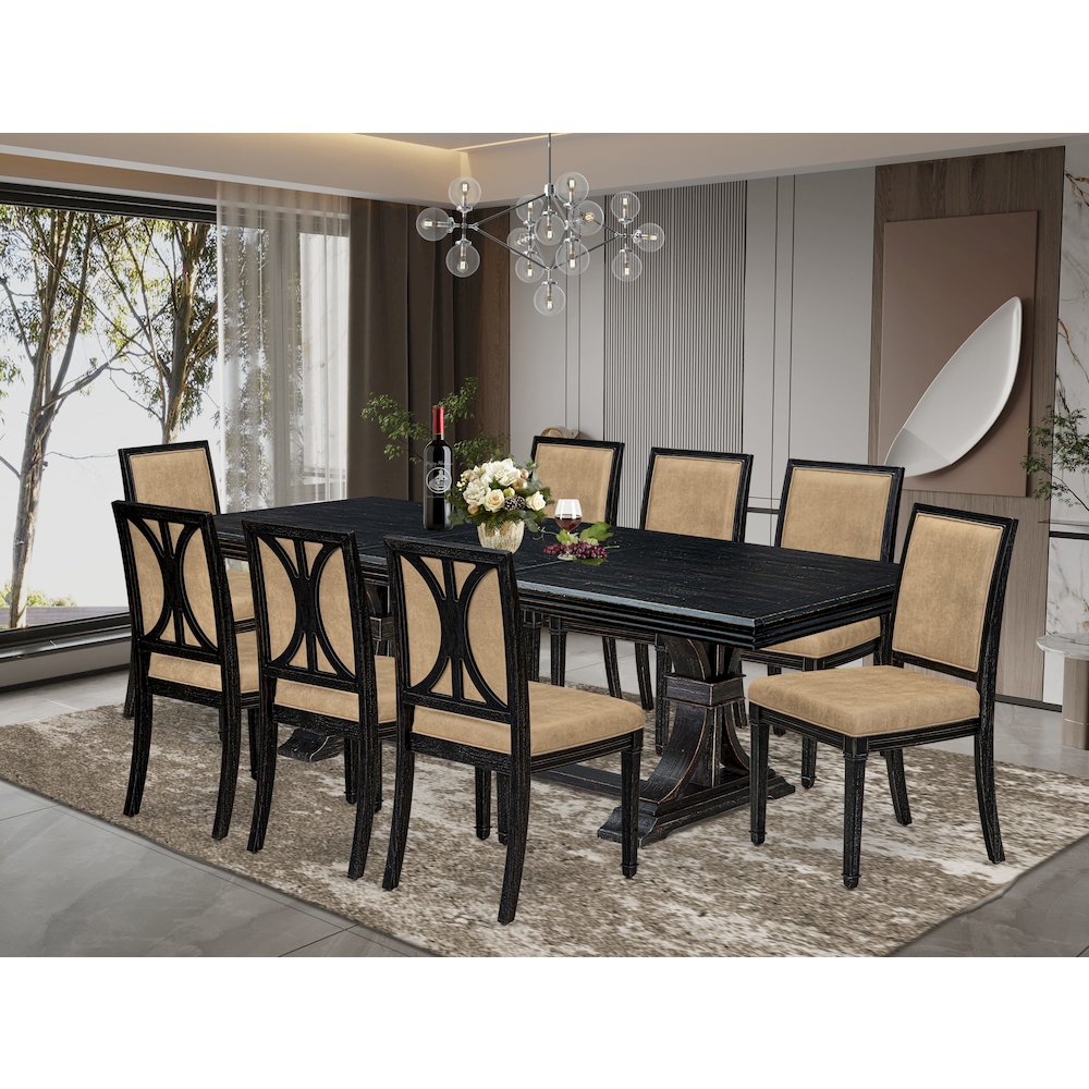 9 piece Dining Table Set a Modern Dining Table and 8 Dark Grey kitchen Chairs. Picture 5