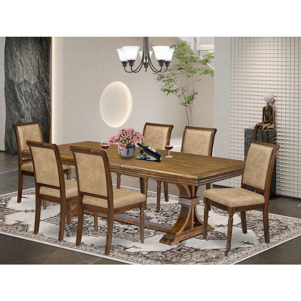 7 piece Kitchen Table Set a Modern Dining Table and 6 Dark Grey Dinner Chairs. Picture 5