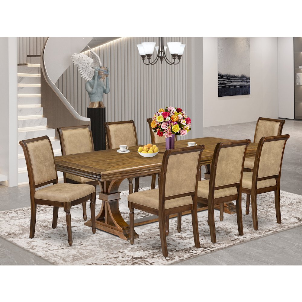 9 piece Dining Table Set of a Dining Table and 8 Dark Grey Kitchen Chairs. Picture 5
