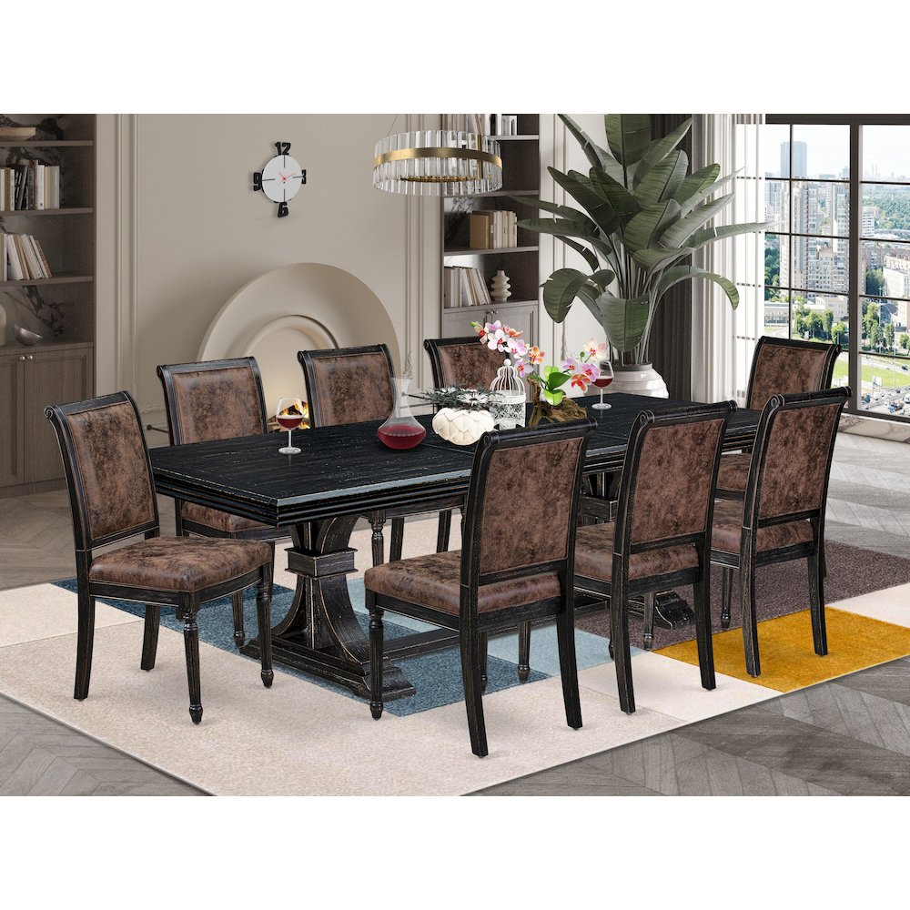 9 piece Dining Table Set consists of a Kitchen Table and 8 Dining Room Chairs. Picture 5