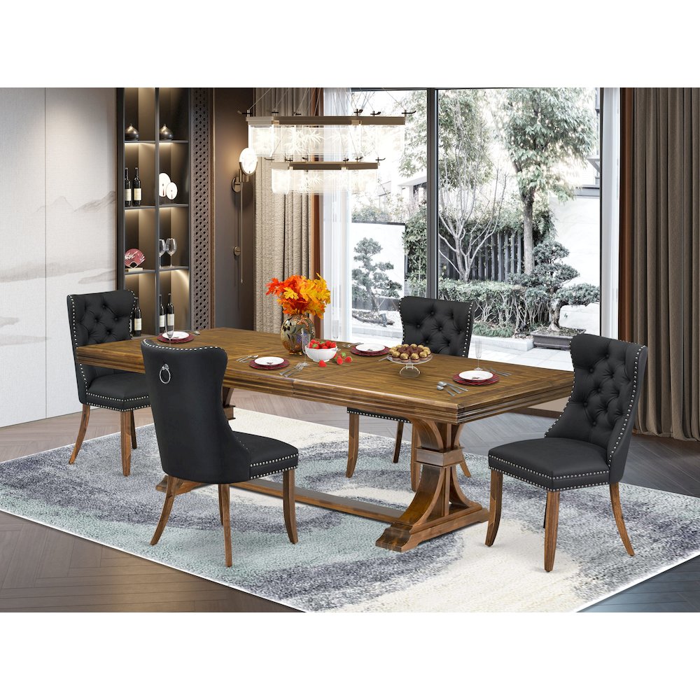 5 piece Kitchen Table Set of a Modern Dining Table and 4 Dark Grey Dining Chairs. Picture 5