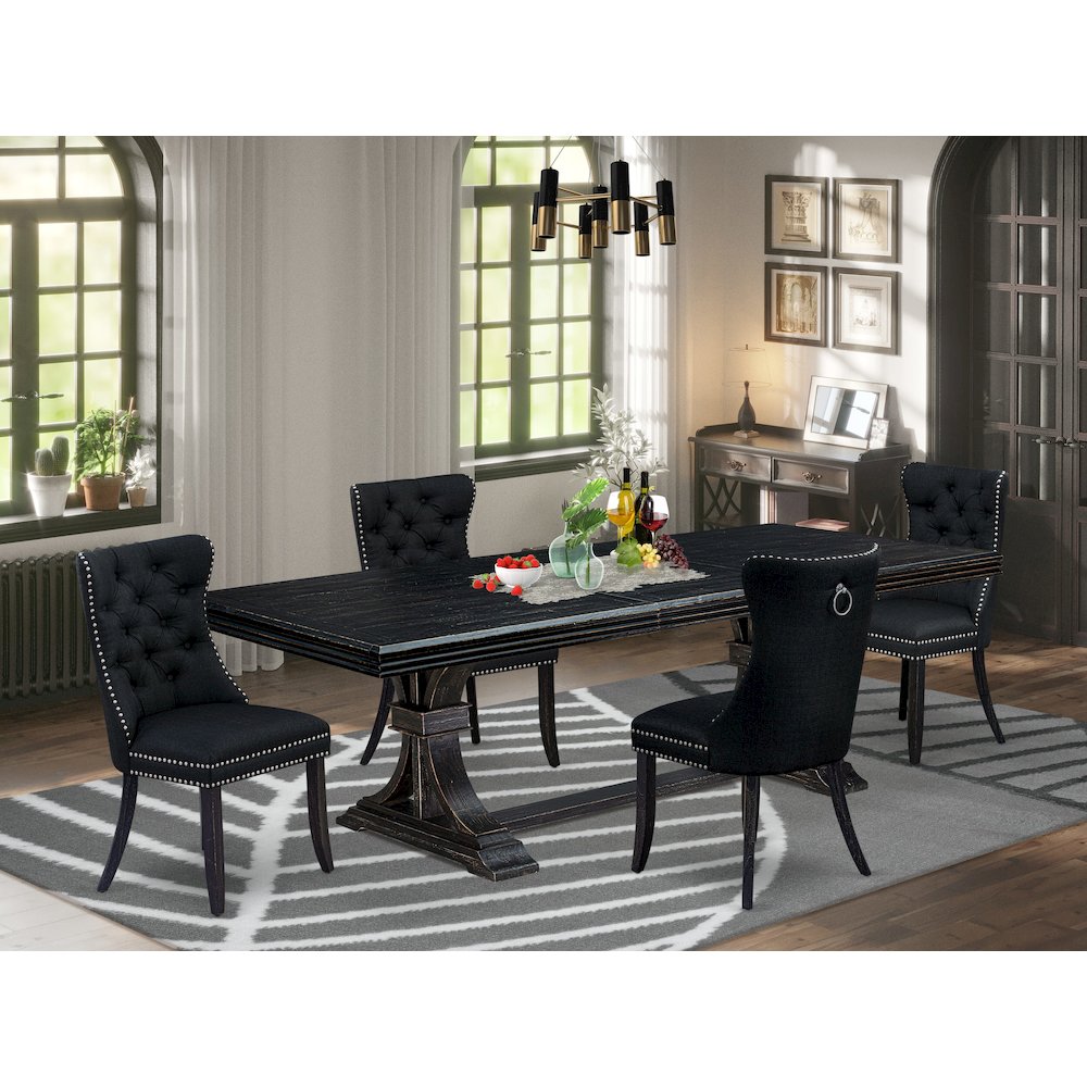 5 piece dining set a rectangular table and 4 Linen Fabric dining Chairs. Picture 5
