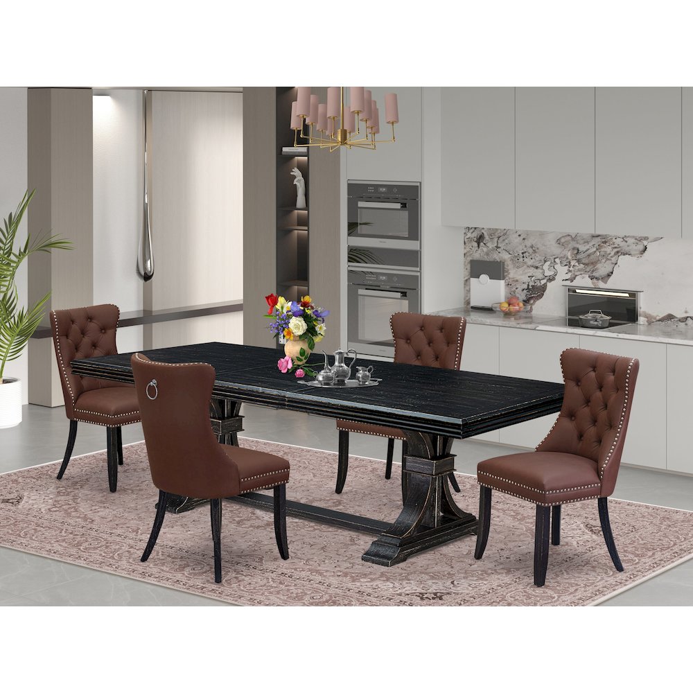 5 piece kitchen table set a dinner table and 4 Faux Leather modern chairs. Picture 5