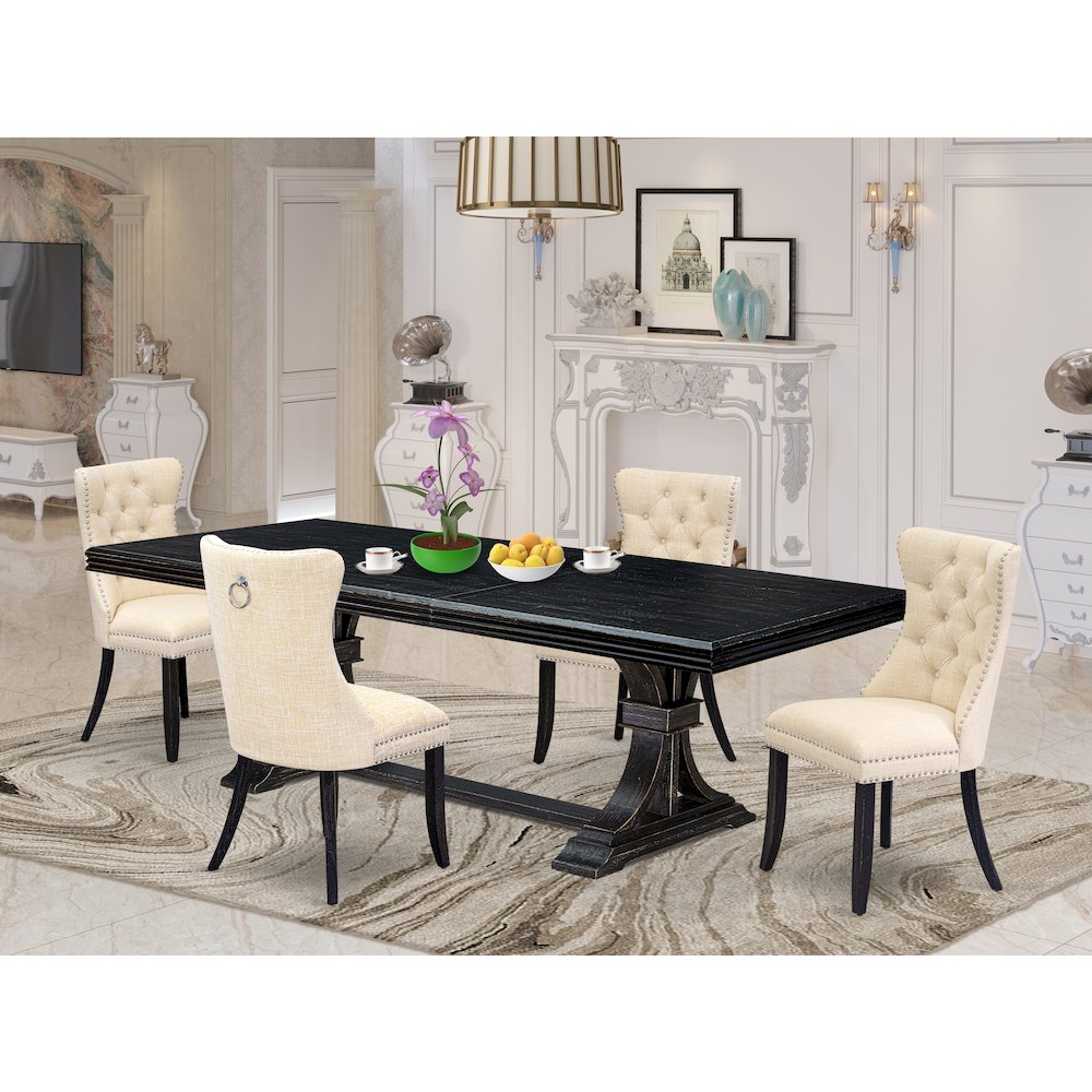 5 piece kitchen table set of a dining table and 4 upholstered chairs. Picture 5