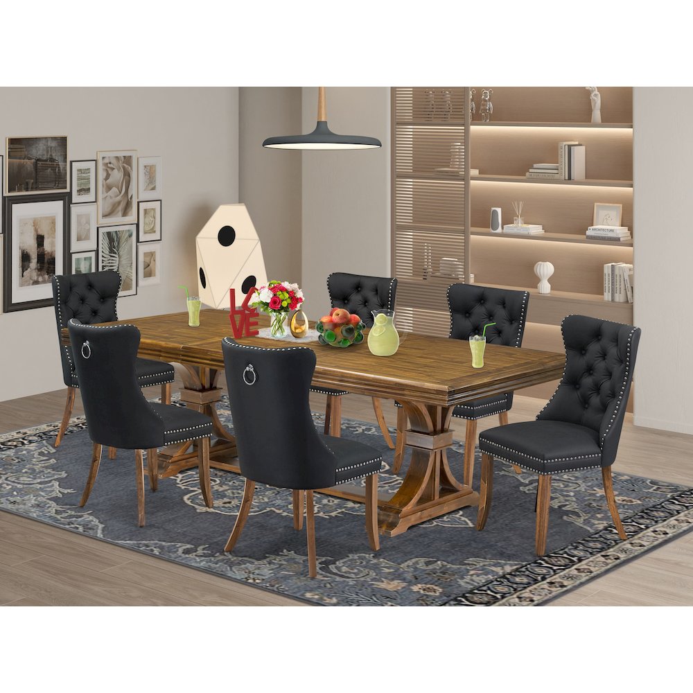 7 piece Dining Table Set a Kitchen Table and 6 Dark Grey Dining room Chairs. Picture 5