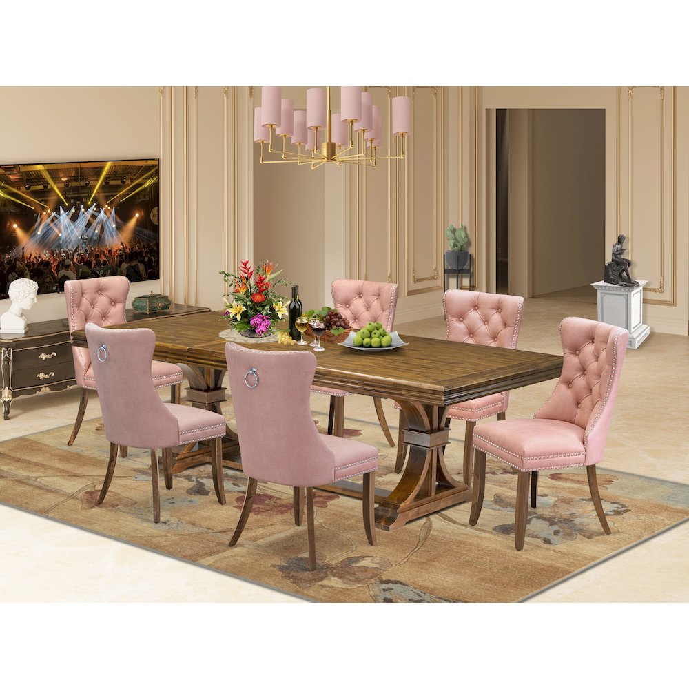 7 piece Modern Dining Table Set a Dining Table and 6 Faux Leather Kitchen Chairs. Picture 5