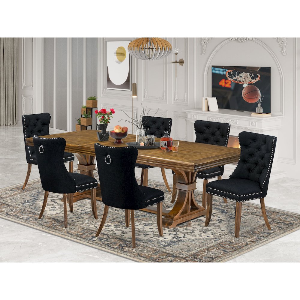 7 Pieces Dining Set Contains a Rectangle Kitchen Table and 6 Modern Chairs. Picture 5