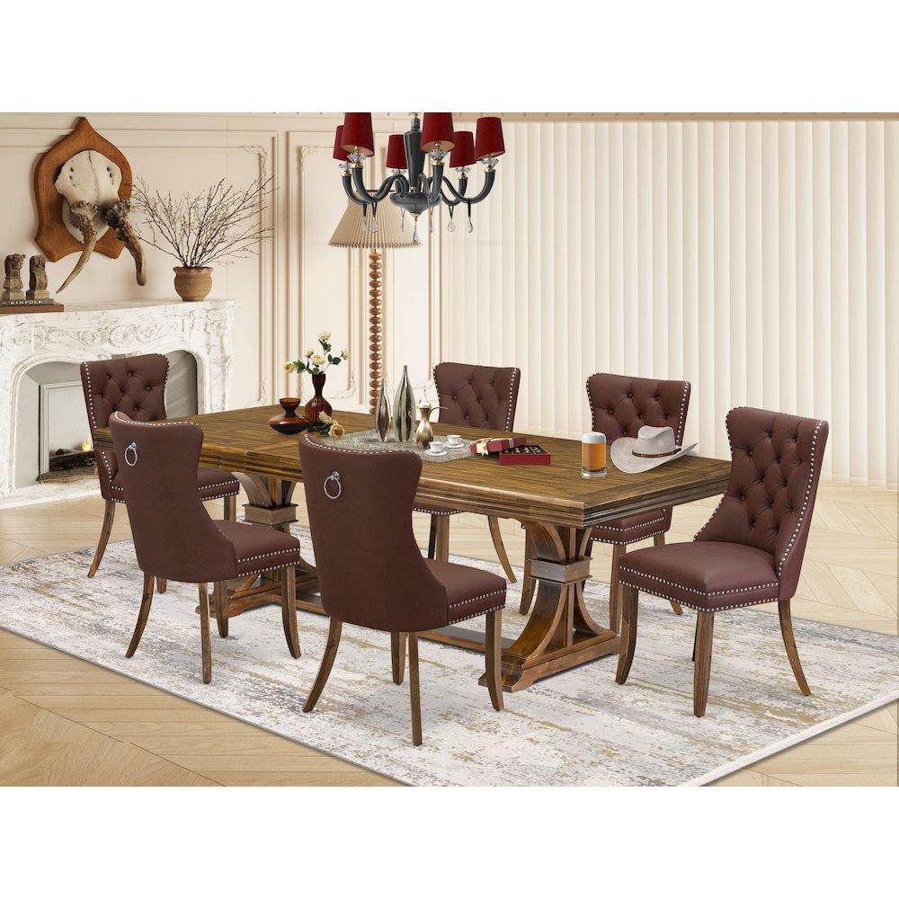 7 Pieces Dining Set Contains a Rectangle Kitchen Table and 6 Modern Chairs. Picture 5