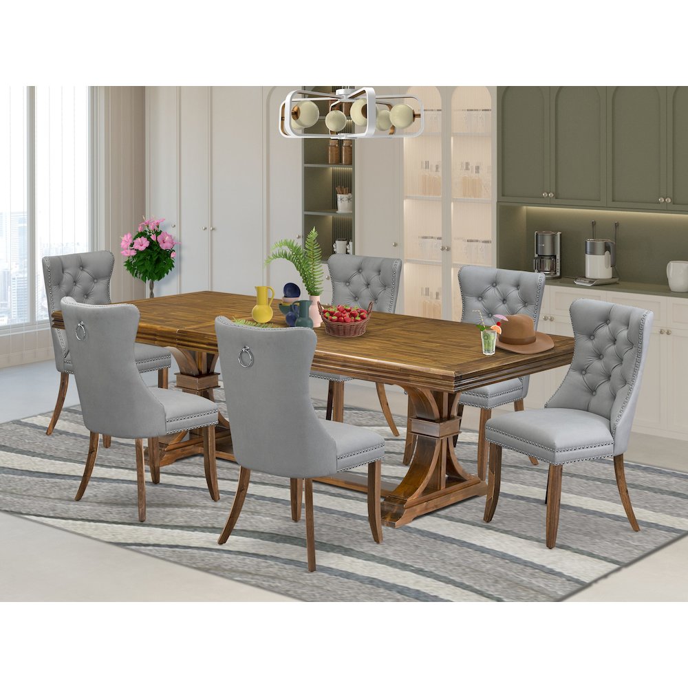 7 Pieces Dining Set Contains a Rectangle Kitchen Table and 6 Modern Chairs. Picture 5