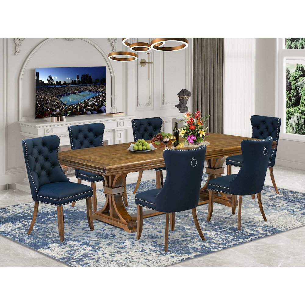 7 Pieces Dining Set Contains a Rectangle Kitchen Table and 6 Modern Chairs. Picture 5