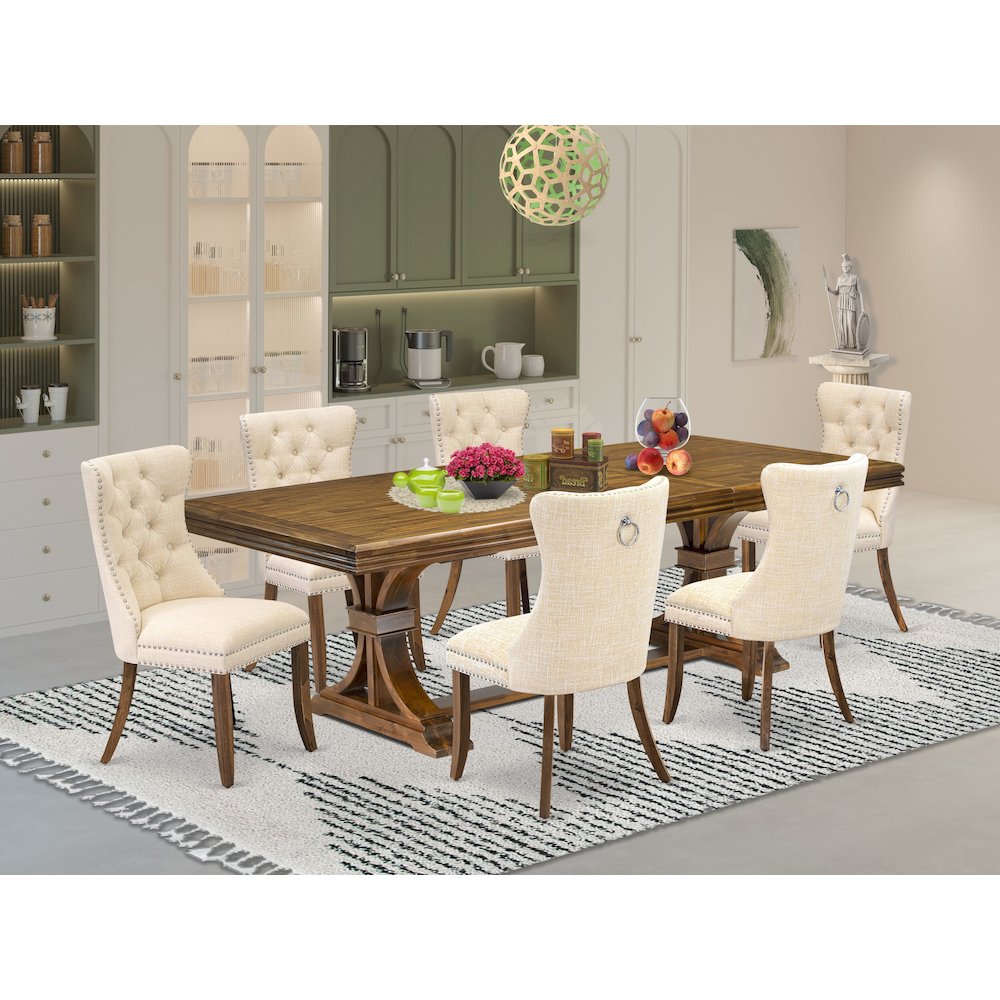 7 Pieces Dining Set Contains a Rectangle Kitchen Table and 6 Modern Chairs. Picture 5
