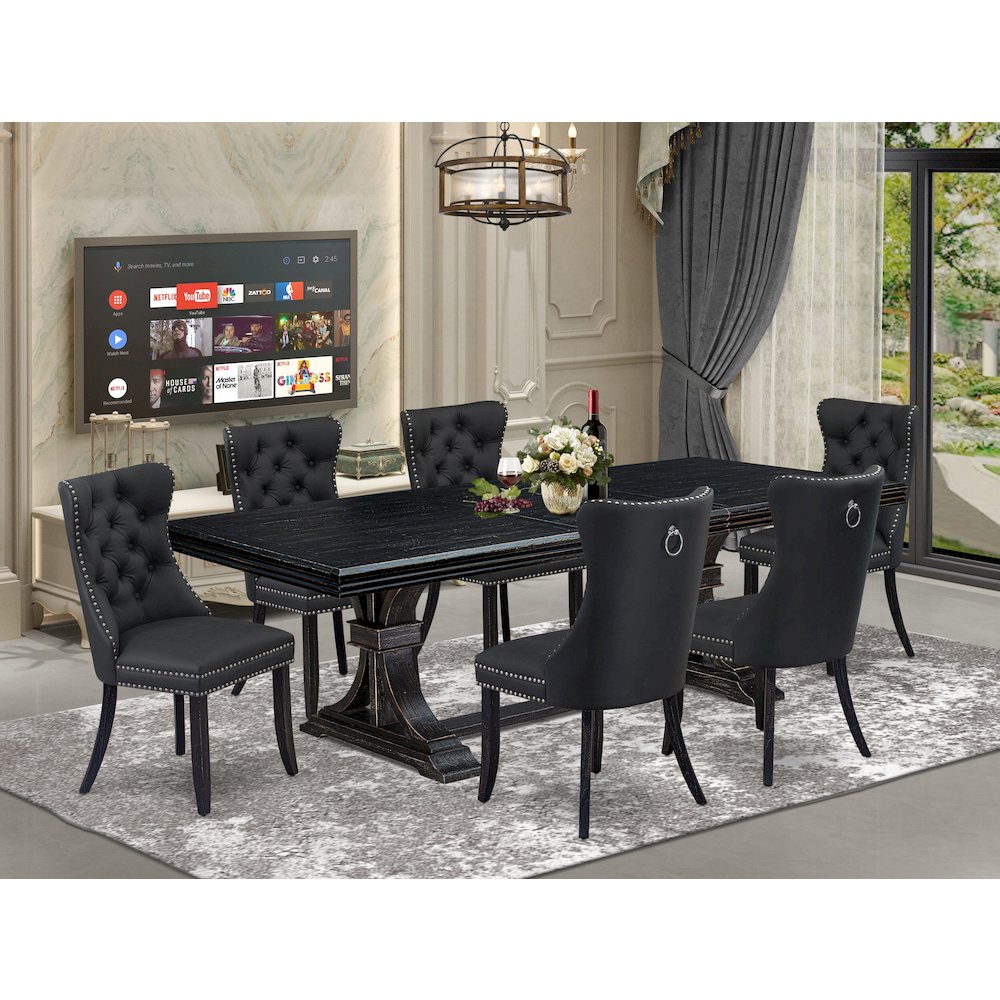 7 Pieces Dining Set Contains a Rectangle Kitchen Table and 6 Modern Chairs. Picture 5