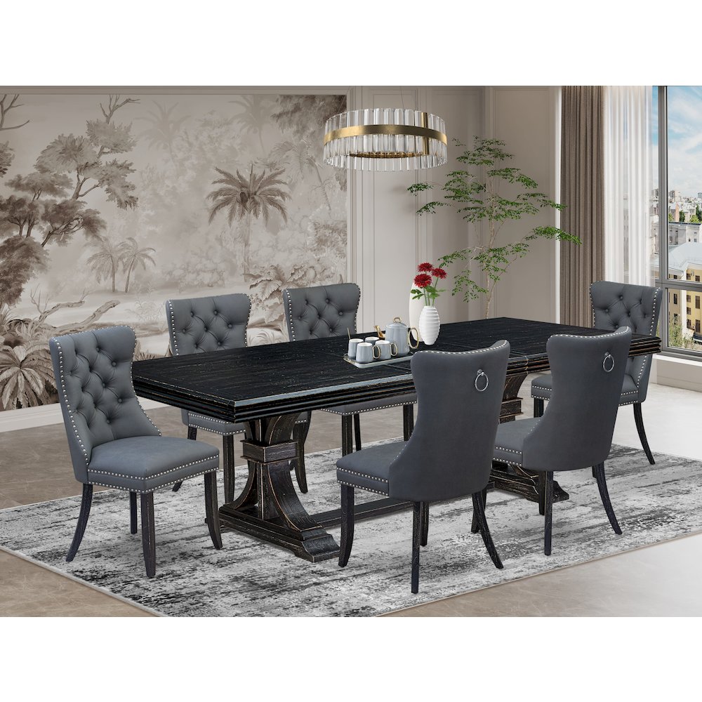 7 Pieces Dining Set Contains a Rectangle Kitchen Table and 6 Modern Chairs. Picture 5