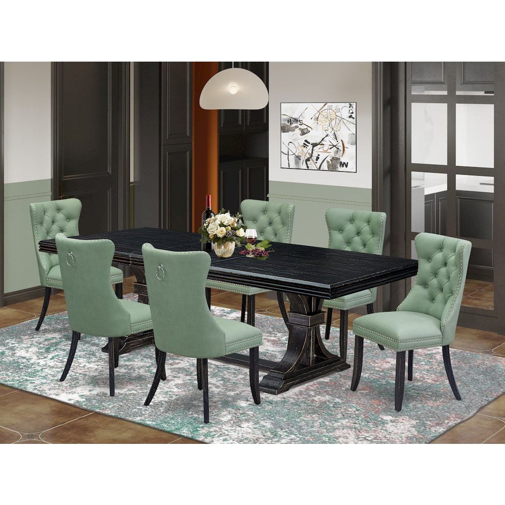 7 Pieces Dining Set Contains a Rectangle Kitchen Table and 6 Modern Chairs. Picture 5