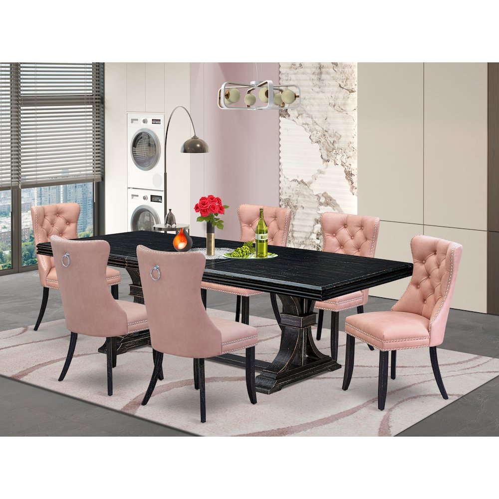 7 Pieces Dining Set Contains a Rectangle Kitchen Table and 6 Modern Chairs. Picture 5
