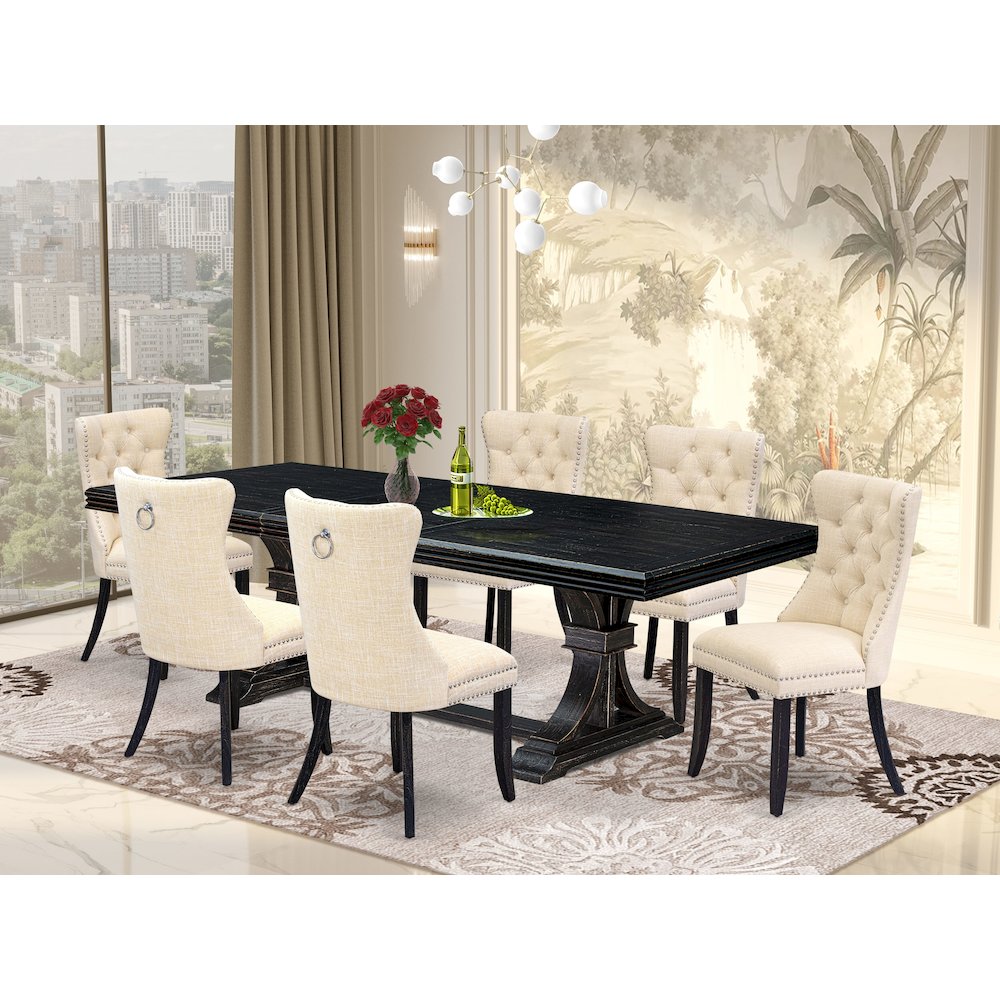 7 piece kitchen dining set of a rectangular table and 6 modern chairs. Picture 5