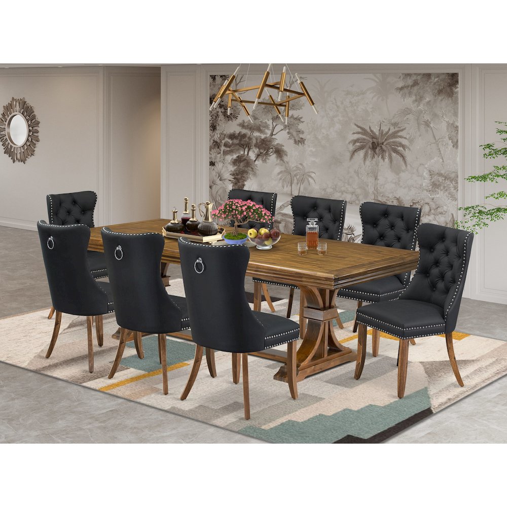 9 piece Dining Table Set of a Dining Table and 8 Dark Grey Dining Chairs. Picture 5