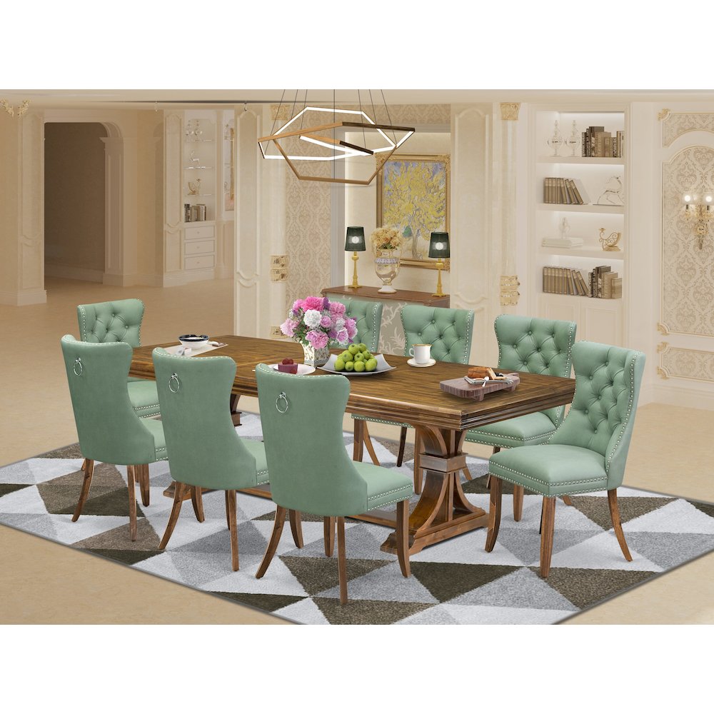 9 piece Modern Dining Table Set consists of a Kitchen Table and 8 Dining Chairs. Picture 5