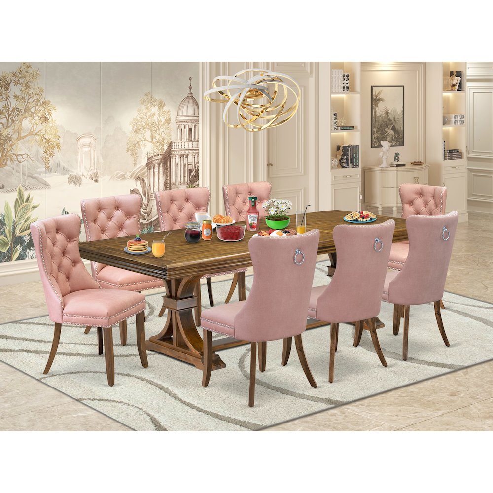 9 piece Mid Century Dining Table Set of a Kitchen Table and 8 Dinner Chairs. Picture 5