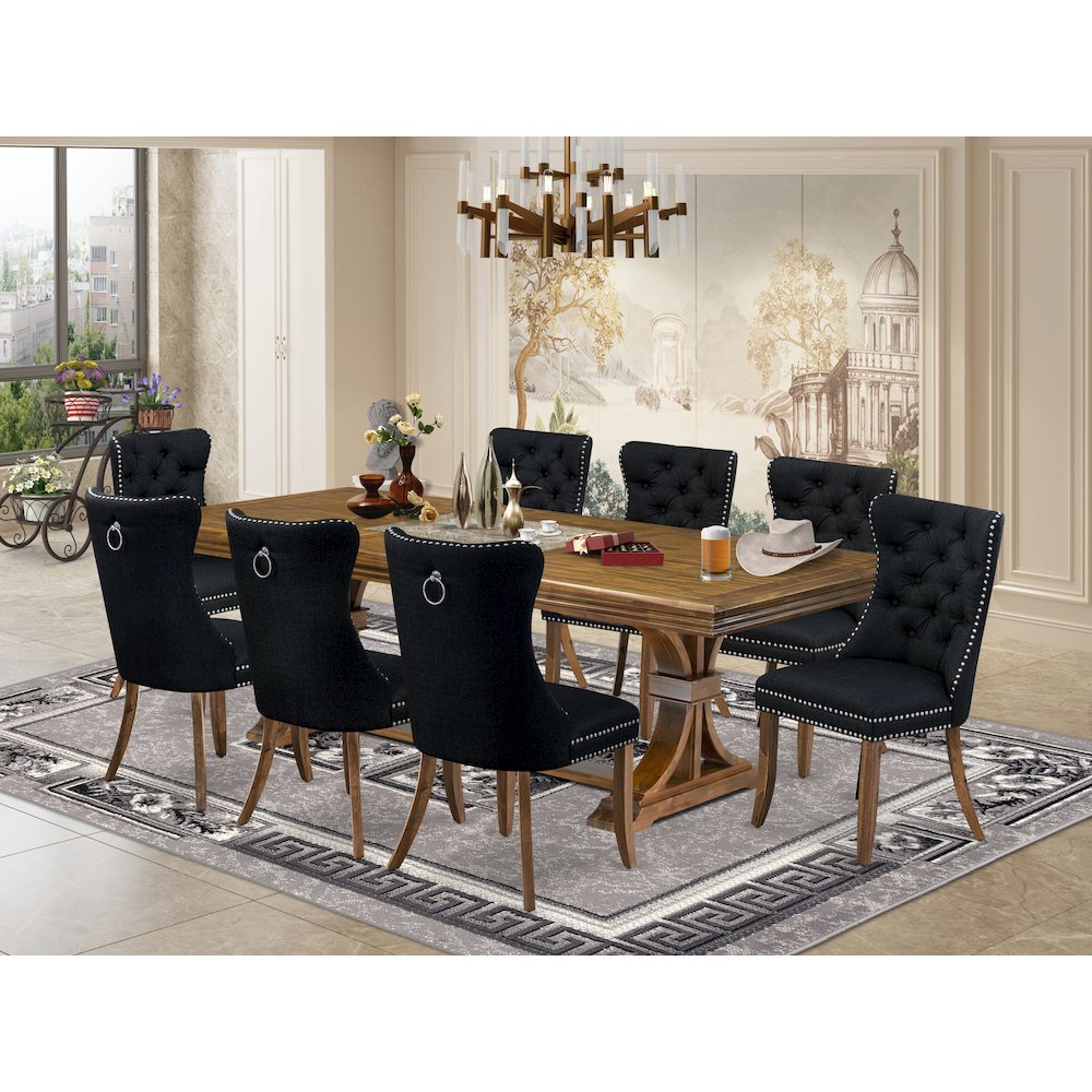 9 Pieces Dining Table Set a Rectangle Table and 8 Linen fabric Dining Chairs. Picture 5