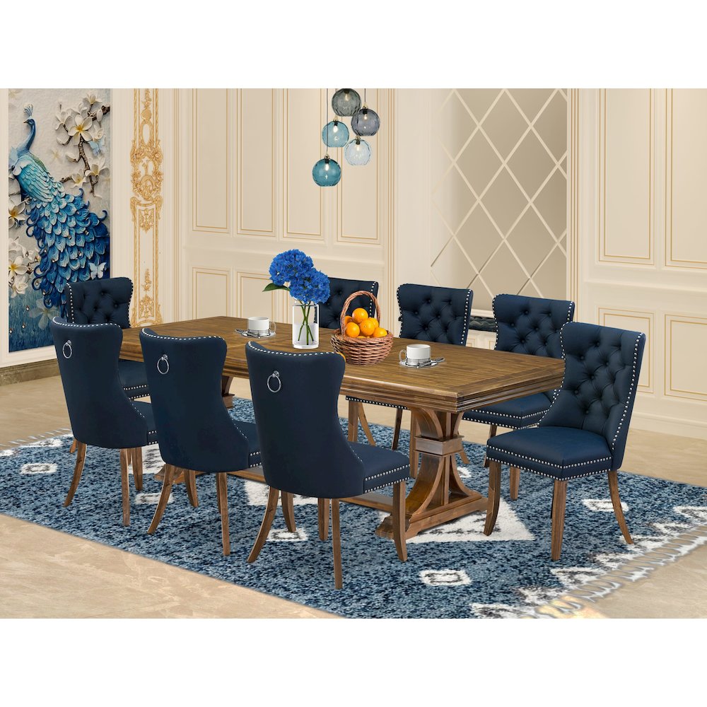9 Pieces Dining Table Set a Rectangle Table and 8 Dining Chairs, Antique Walnut. Picture 5