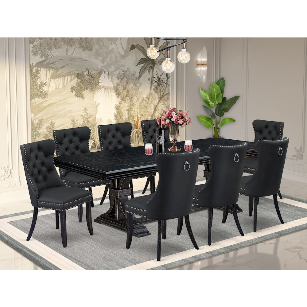 9 Pieces Dining Table Set a Rectangle Table and 8 Dining Chairs. Picture 5