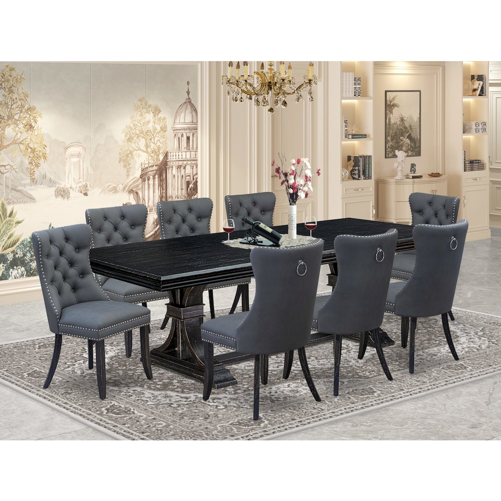 9 Pieces Dining Table Set a Rectangle Table and 8 Dining Chairs. Picture 5