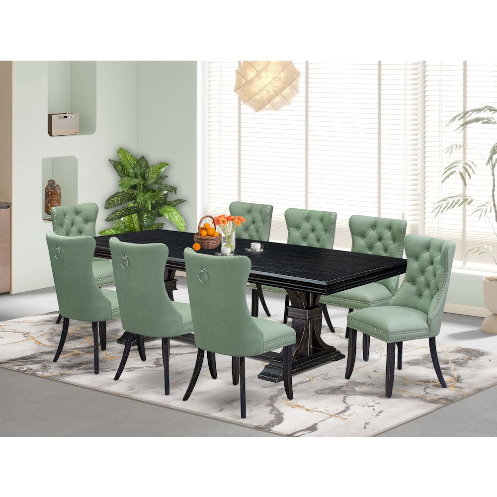 9 Pieces Dining Table Set a Rectangle Table and 8 Dining Chairs. Picture 5