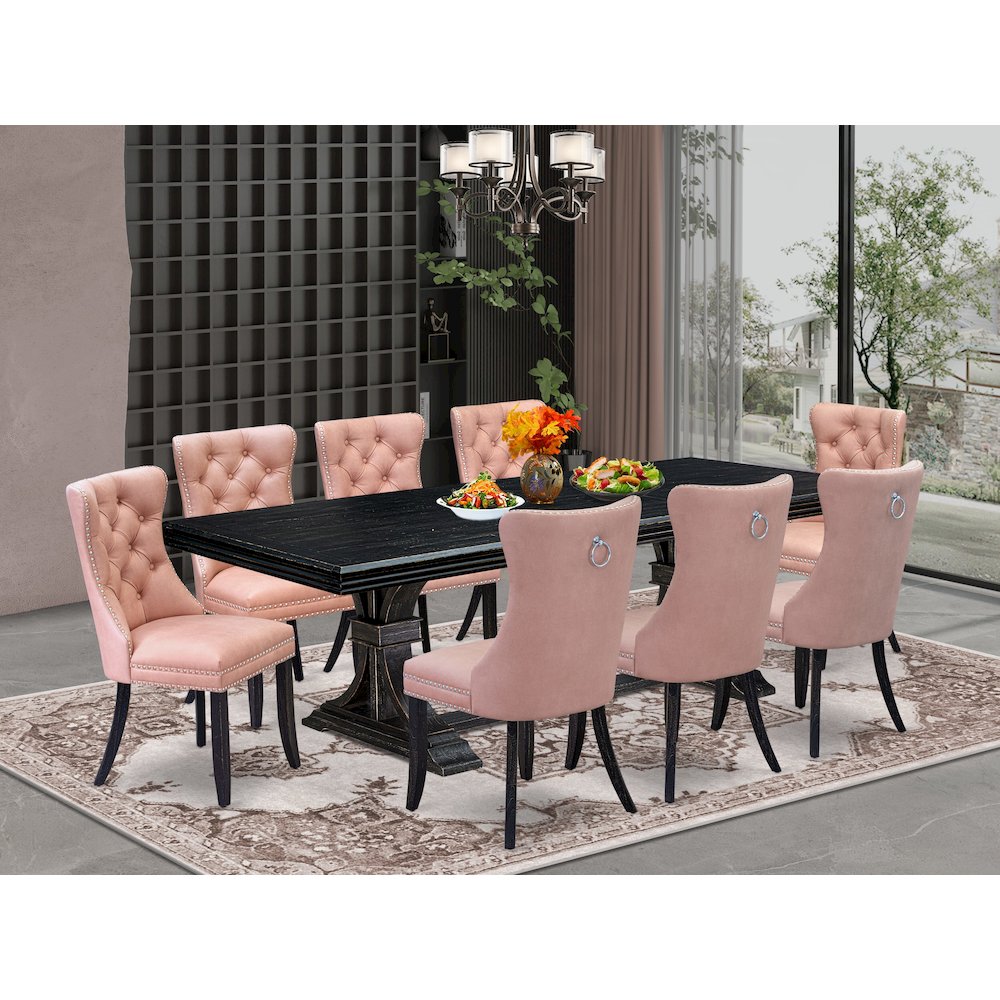 9 Pieces Dining Table Set a Rectangle Table and 8 Dining Chairs. Picture 5