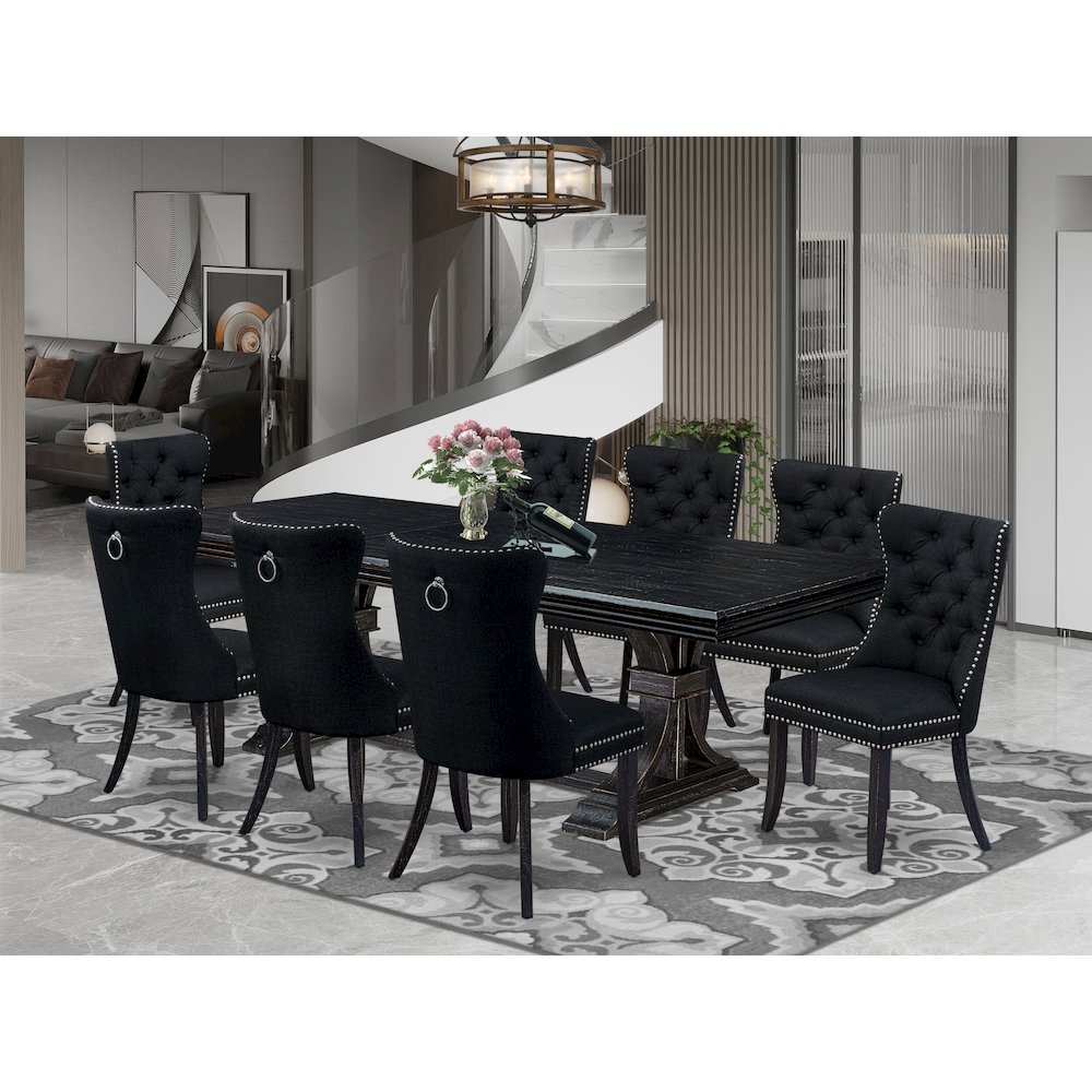 9 piece kitchen table set a dinner table and 8 Linen Fabric dining Chairs. Picture 5