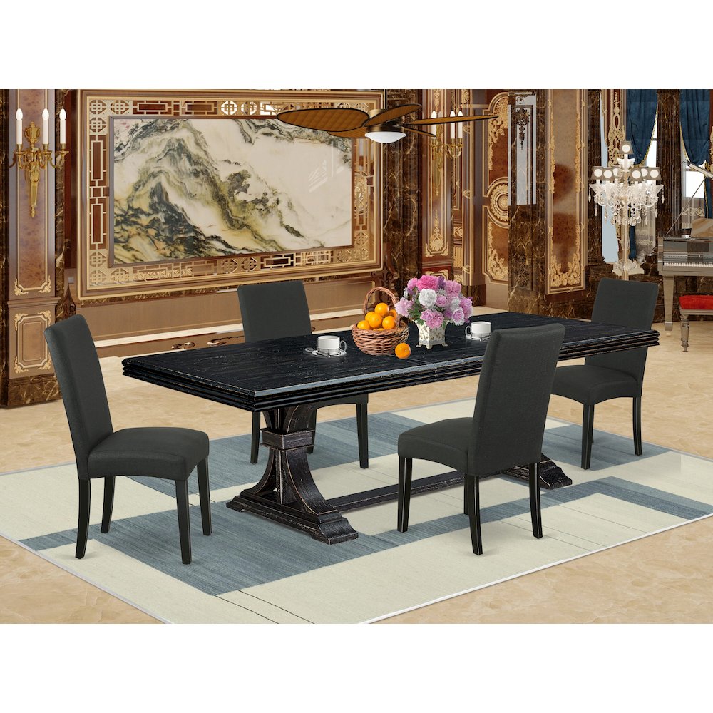 5 piece dining table set of a kitchen table and 4 Linen Fabric dining chairs. Picture 5