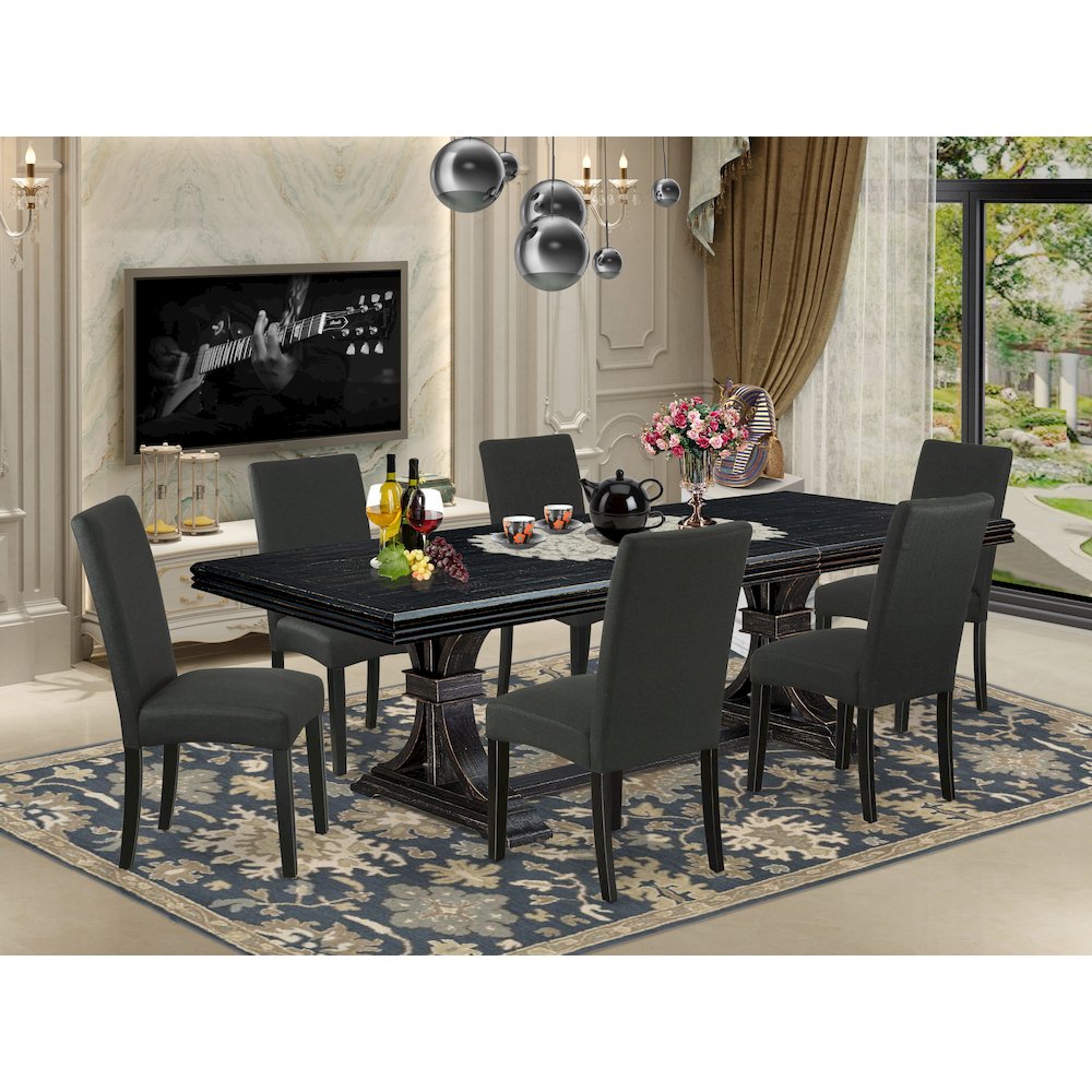 7 piece kitchen table set of a wooden table and 6 upholstered chairs. Picture 5
