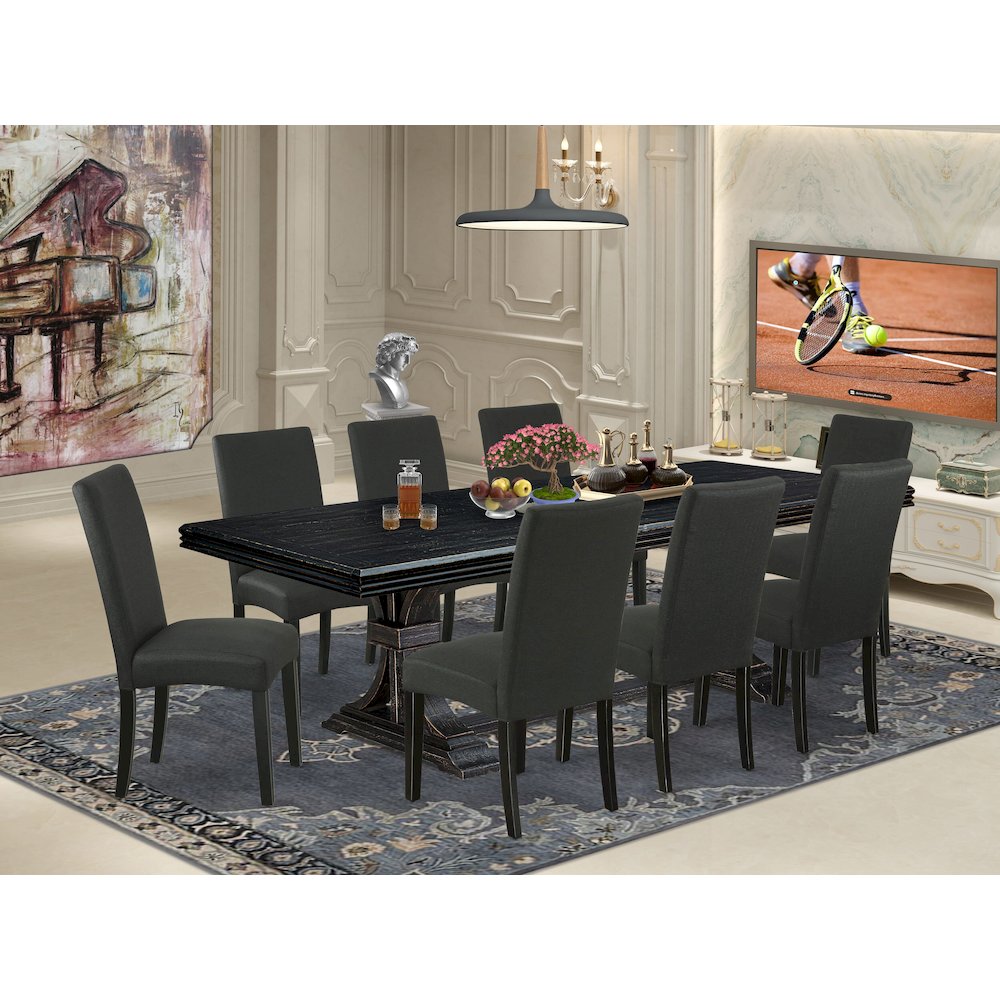 9 piece kitchen set of a dining table and 8 Linen Fabric kitchen chairs. Picture 5
