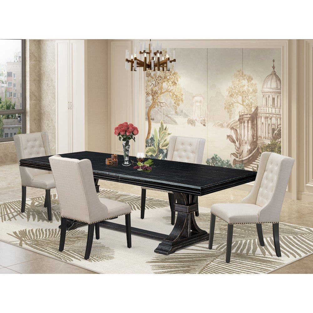 5 piece kitchen set a dinner table and 4 Linen Fabric dining chairs & black legs. Picture 5