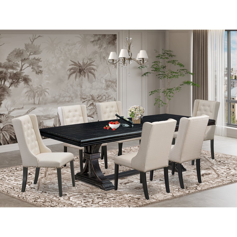 7 piece dining set of a breakfast table and 6 kitchen chairs & black legs. Picture 5