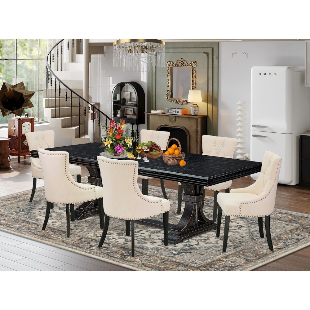 7 piece dining set of a dinner table and 6 modern chairs & black legs. Picture 5