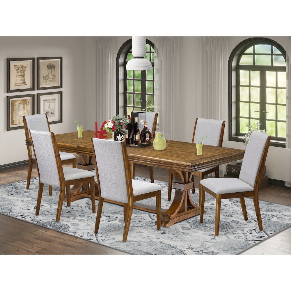 7 Pieces Dining table set of a Rectangular Dining Table and 6 Dining Chairs. Picture 5