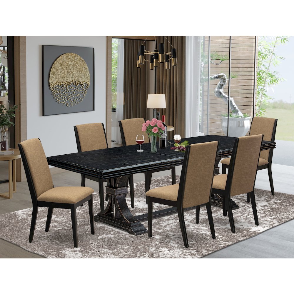 7 Pieces Dining table Set a Rectangular Kitchen Table and 6 Dining Chairs. Picture 5