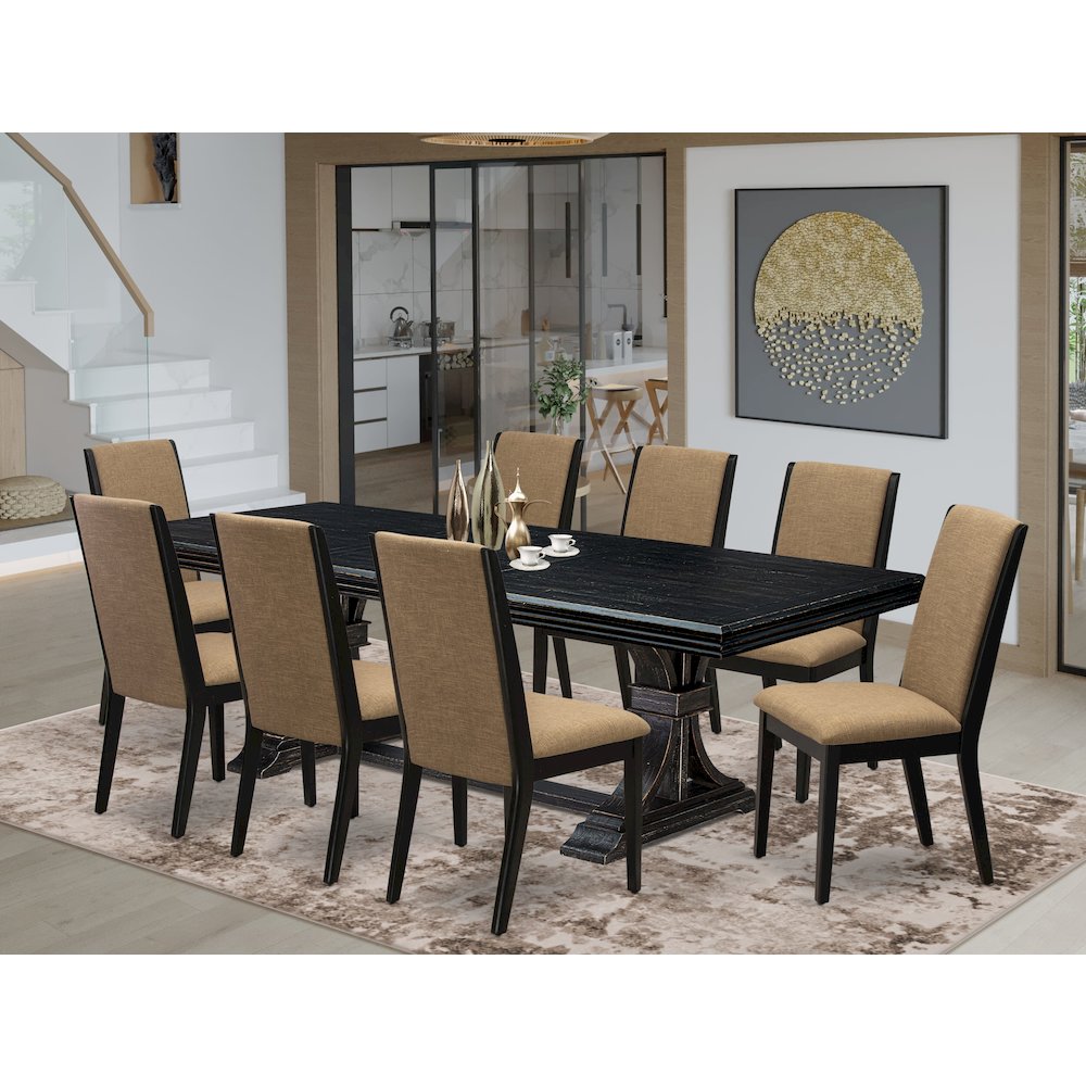 9 Pieces Dining table Set a Rectangular Dining Table and 8 Dining Chairs. Picture 5