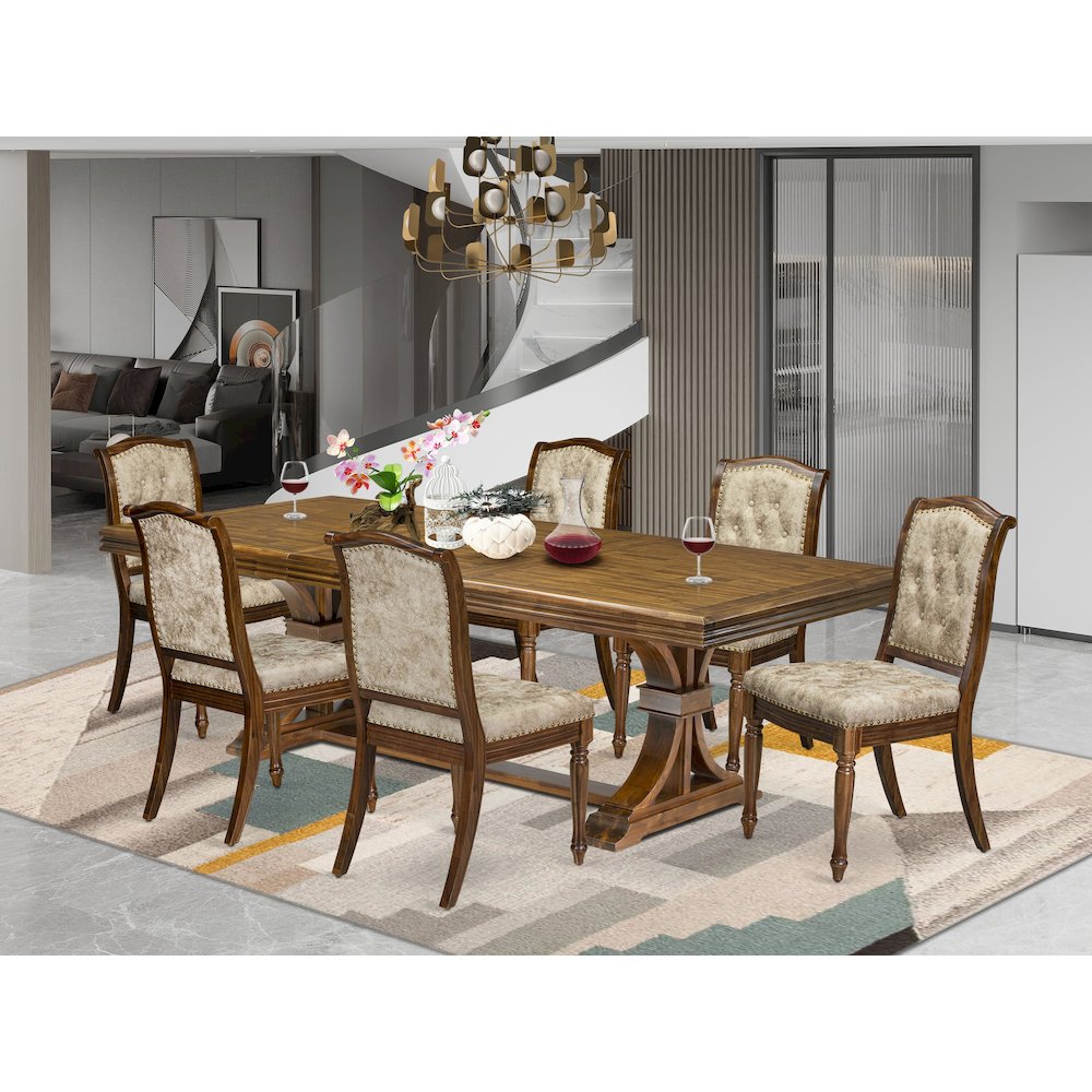 7 Pieces Dining Room set a Rectangular Dining Table and 6 Kitchen Chairs. Picture 5