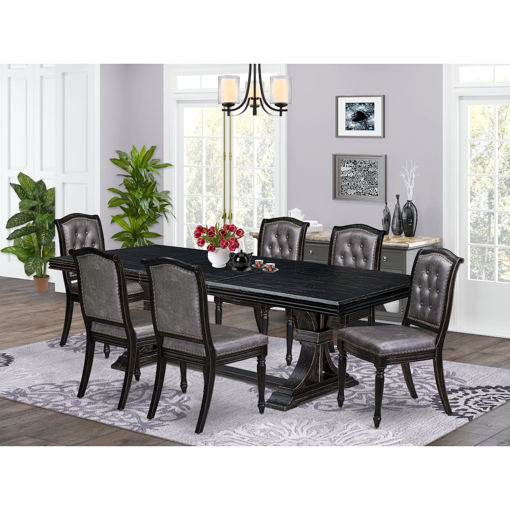 7 piece Mid Century Dining Set of a Wood Dining Table and 6 Kitchen Chairs. Picture 5
