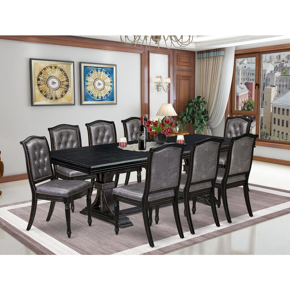 9 pc Modern Dining Set of a Mid Century Dining Table and 8 Dining Chairs. Picture 5