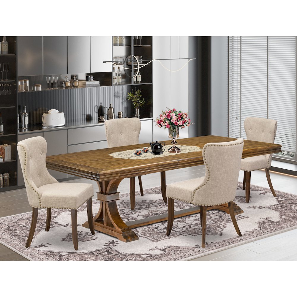 5 pc Mid Century Dining Table Set of a Wooden Dining Table and 4 Dining Chairs. Picture 5